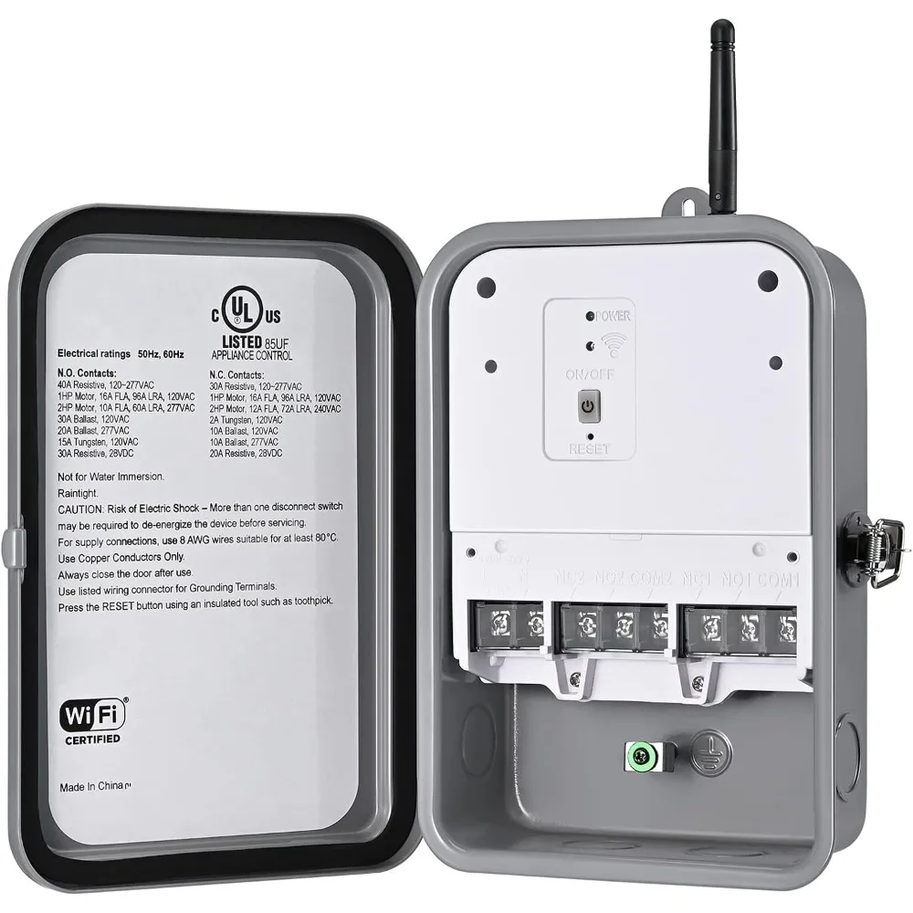 Pool Pump Timer, Outdoor Wi-Fi Box, Heavy Duty 40A 120-277 VAC 2HP Wireless Controller Timer, Water Heater