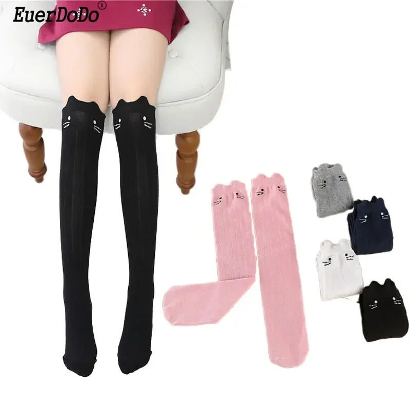 Girls Stocking Cartoon Cat Tights For Kids Children Stocking Toddler Girls Pantyhose For 2-12Y School White Knee Socks Clothing