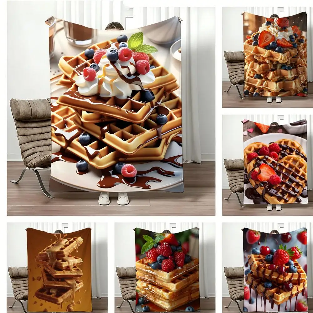 Multicolored Art Print Waffles Throw Lightweight 240g Flannel Blanket Soft Skin-friendly for Summer Cooling