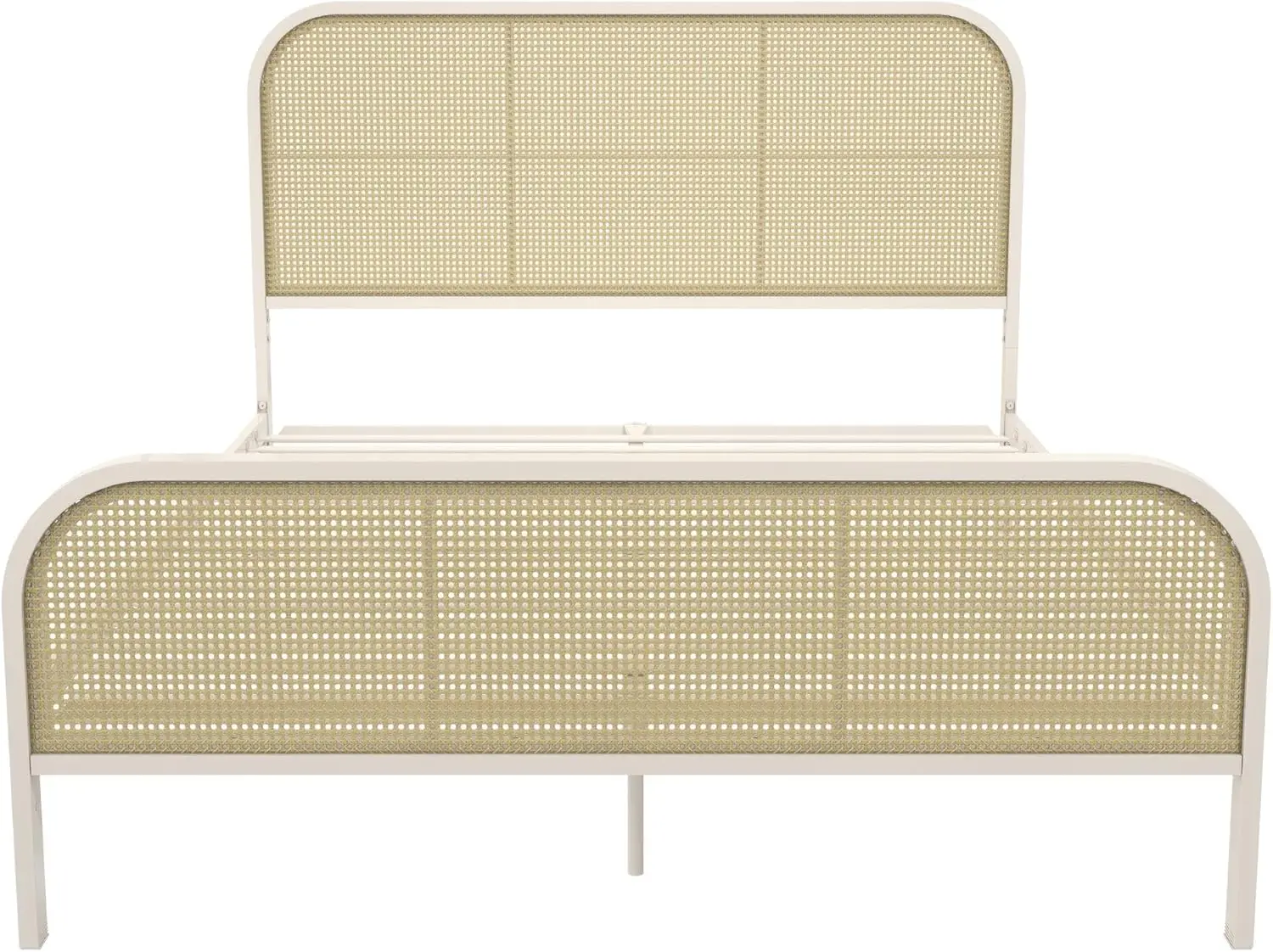 Roxanne Metal Platform Bed Frame With Cane Headboard, Queen, Parchment White