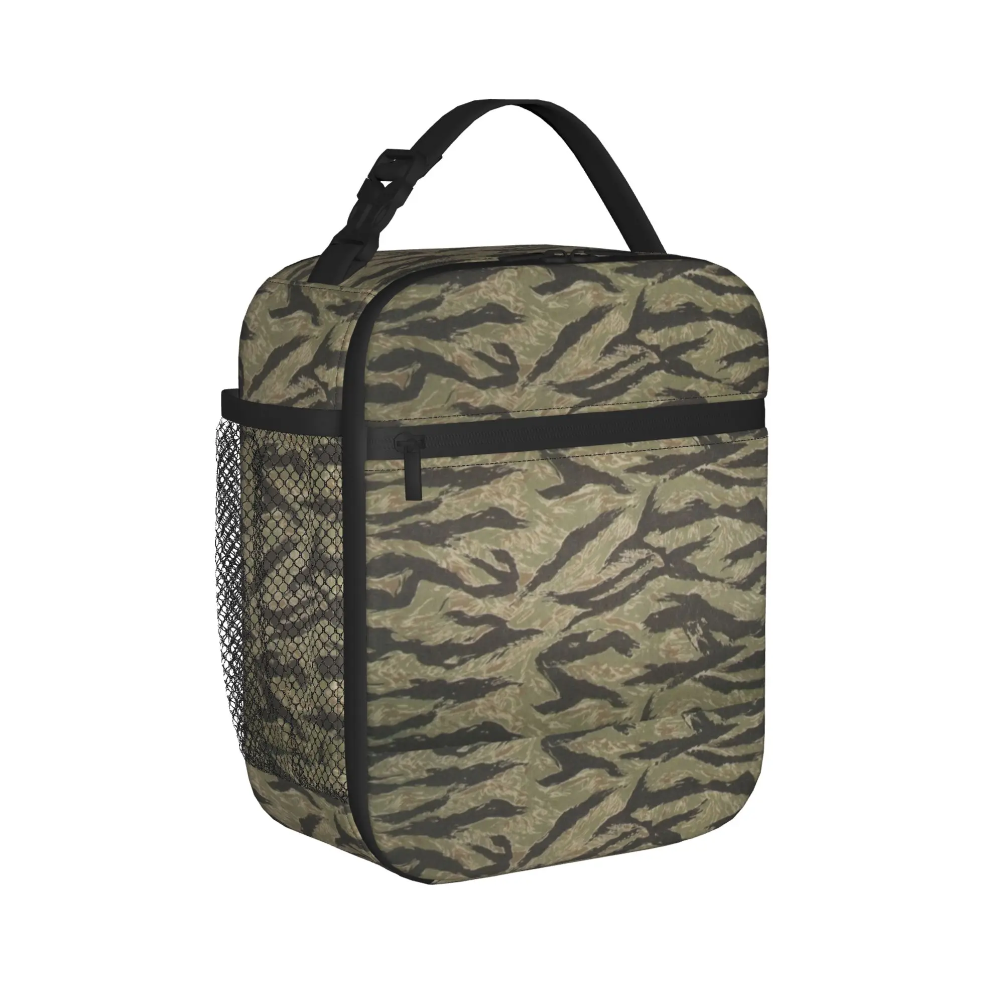 Tiger Stripe Camouflage Lunch Bag Retro Lunch Box Picnic Portable Zipper Thermal Tote Handbags For Child Oxford Print Cooler Bag