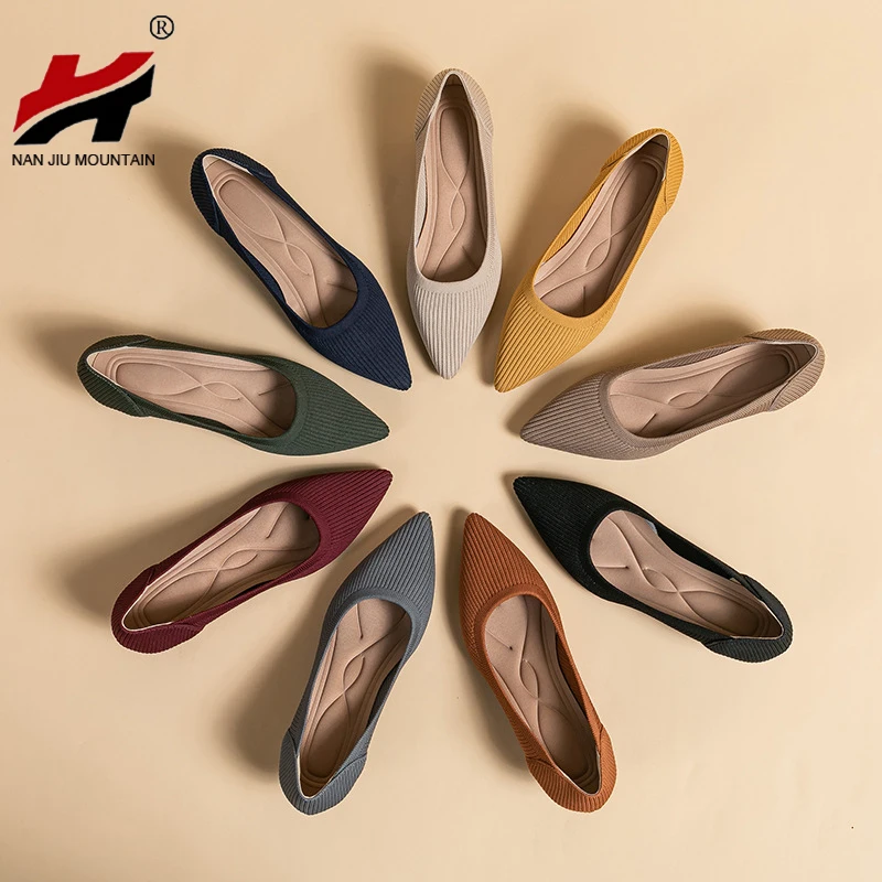 Fashion Pointed Toe Single Shoes Small High Heels Simple Solid Color Knitting Woman Shoes Spring Autumn Latex Insole