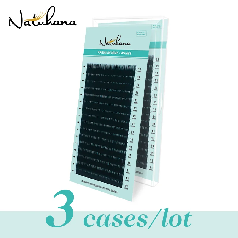 NATUHANA 3Cases/Lot Mink Eyelash Extension16Rows Natural individual Korea PBT Fake Eyelashes Matte False Eye Lashes Makeup Tools