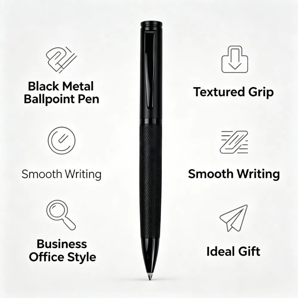1 / 2 Piece Stylish Black Metal Ballpoint Pen—Medium Tip, Metal Body with Diamond Pattern, Twist-Cap Design, Suitable for Daily Office Use and Study, Ideal Choice for Students and Business Gifts, a Must-Have Office Essential