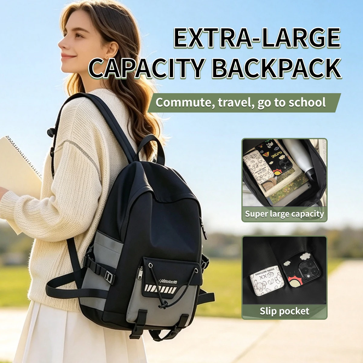Cross-Border Large-Capacity Backpack for Junior High School Students and High School Students, Simple Casual School Bag, High-Looking, Stylish Campus Travel Bag