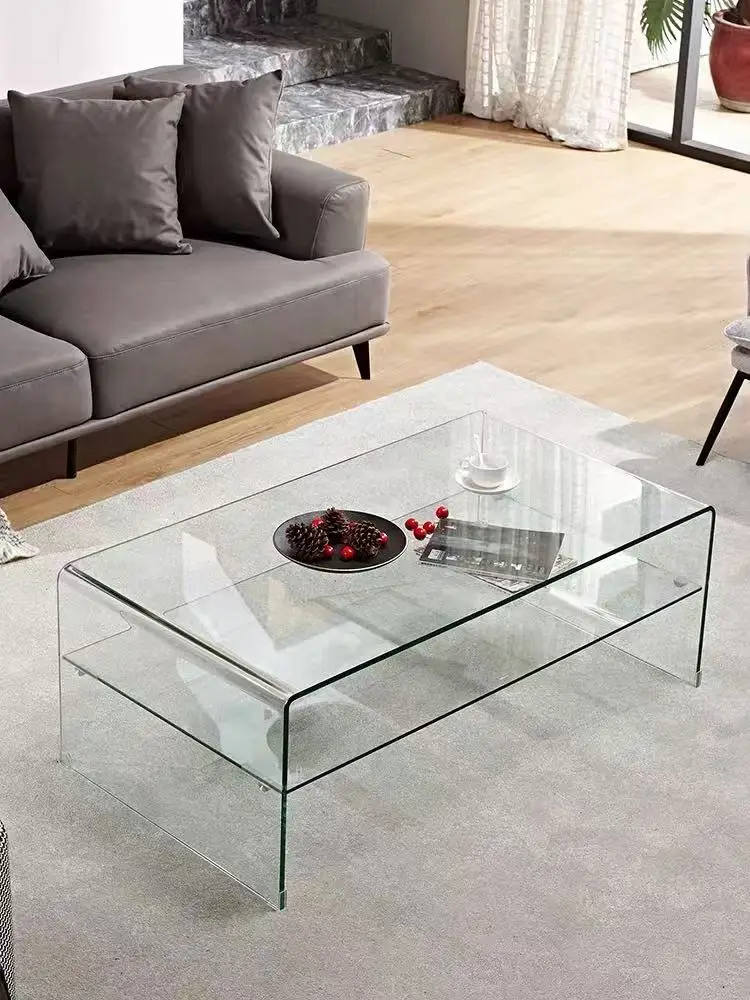 #Modern Minimalist Coffee Table, Rectangular Smoked Glass U-Shaped