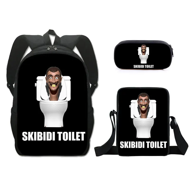 Moda popular skibidi toalete impressão 3d 3 pçs/set aluno sacos de escola portátil mochila mochila ombro inclinado caso lápis