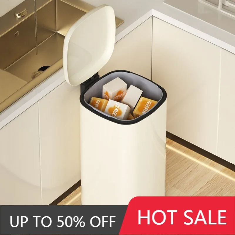 Stainless Steel Trash Can Large Capacity Foot Pedal Trash Bin Modern Simple Household Garbage Bins Kitchen Clean Accessories