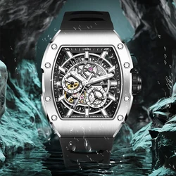 BRUBOSES-Men's Mechanical Watch with Sapphire Crystal, 316L Stainless Steel Case, Tonneau Watch, Casual Fashion