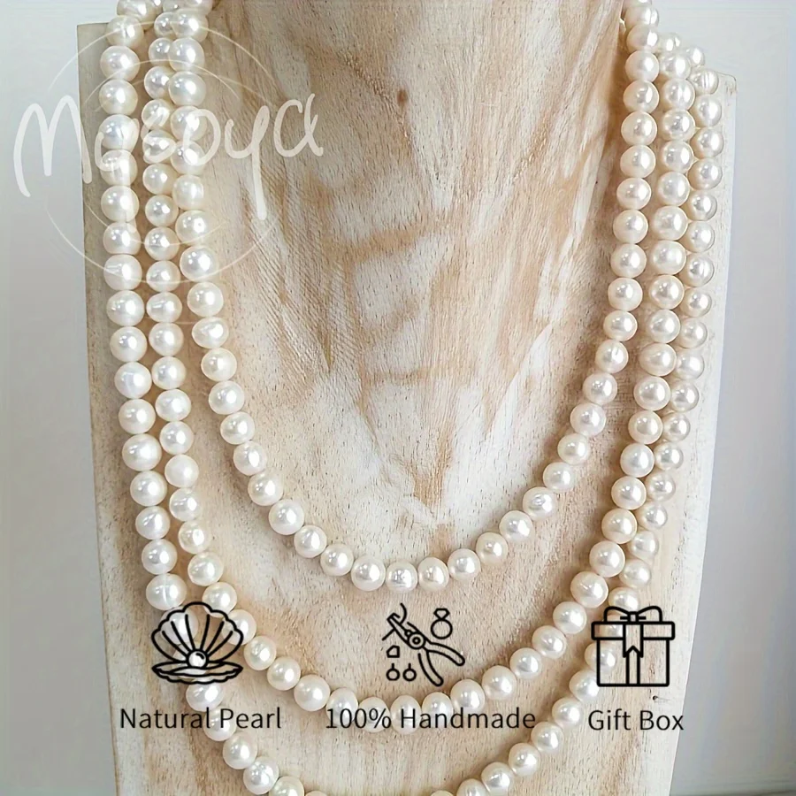 

Mysoya Milky White Freshwater Pearl Necklace 7-8mm White Pearl Necklace Men Women for Him/ Her Suitable for Mother's Day Gift