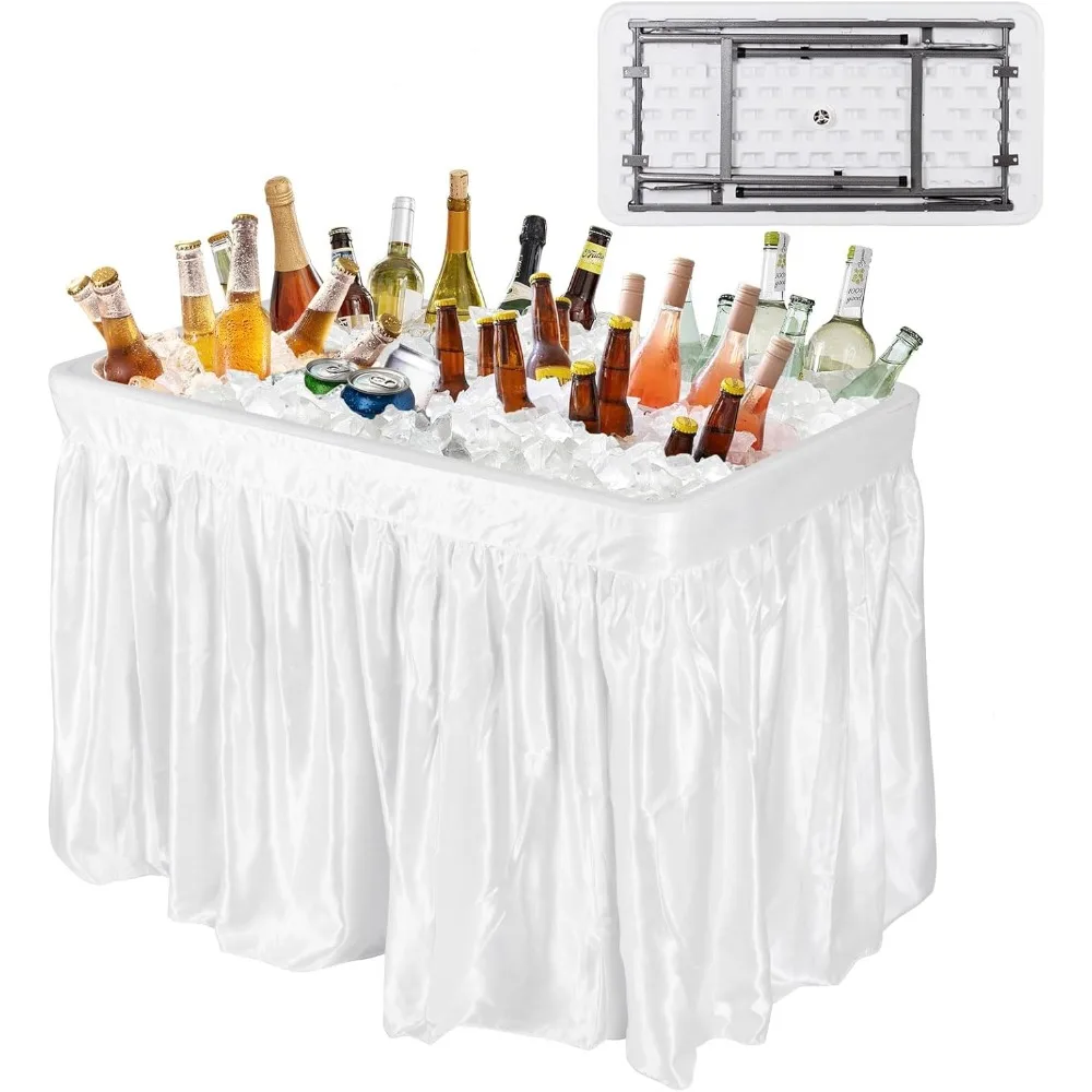 

24"D X 47.5"W X 32.5"H Party Ice Cooler Table with Drain Tube and Drainage Hole, Removable and Washable Skirt, Ice Cooler Table