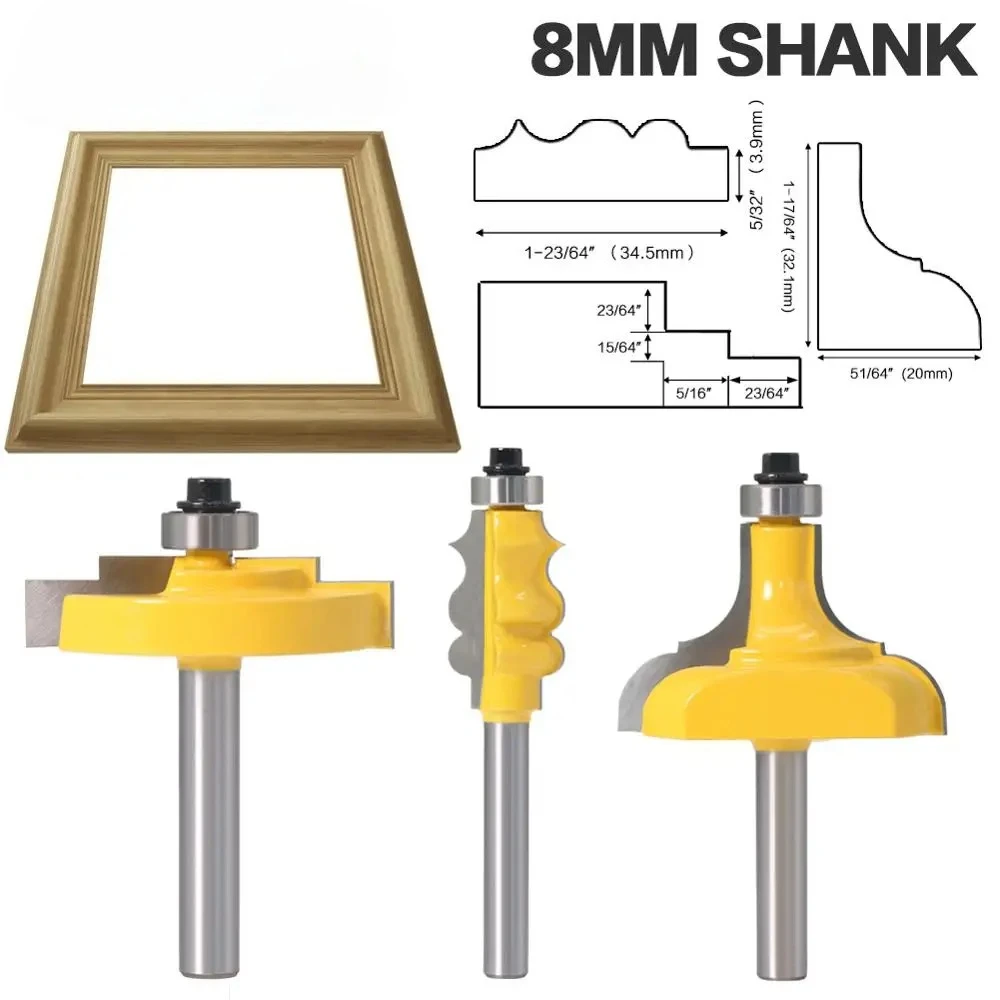 1PC 8mm Shank Picture Frame / Molding Router Bit - Large Trimming Wood Milling Cutter for Woodwork Cutter Power Tools