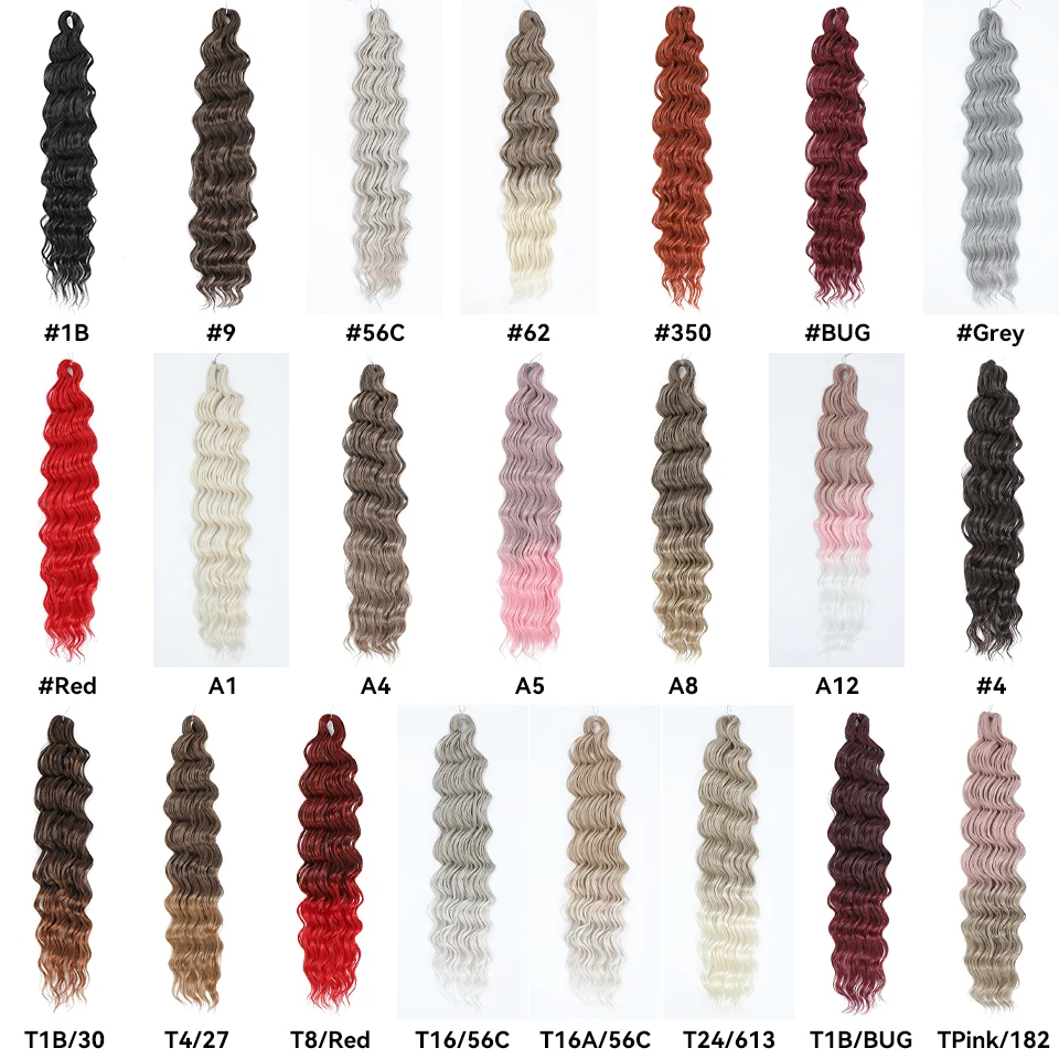 Anna-Extensions de Cheveux Synthétiques pour Femme, Tressage Ondulé, Ombre, Blonde, Rouge, Deep Wave, Afro Curl, Twist, Crochet, 24 Pouces