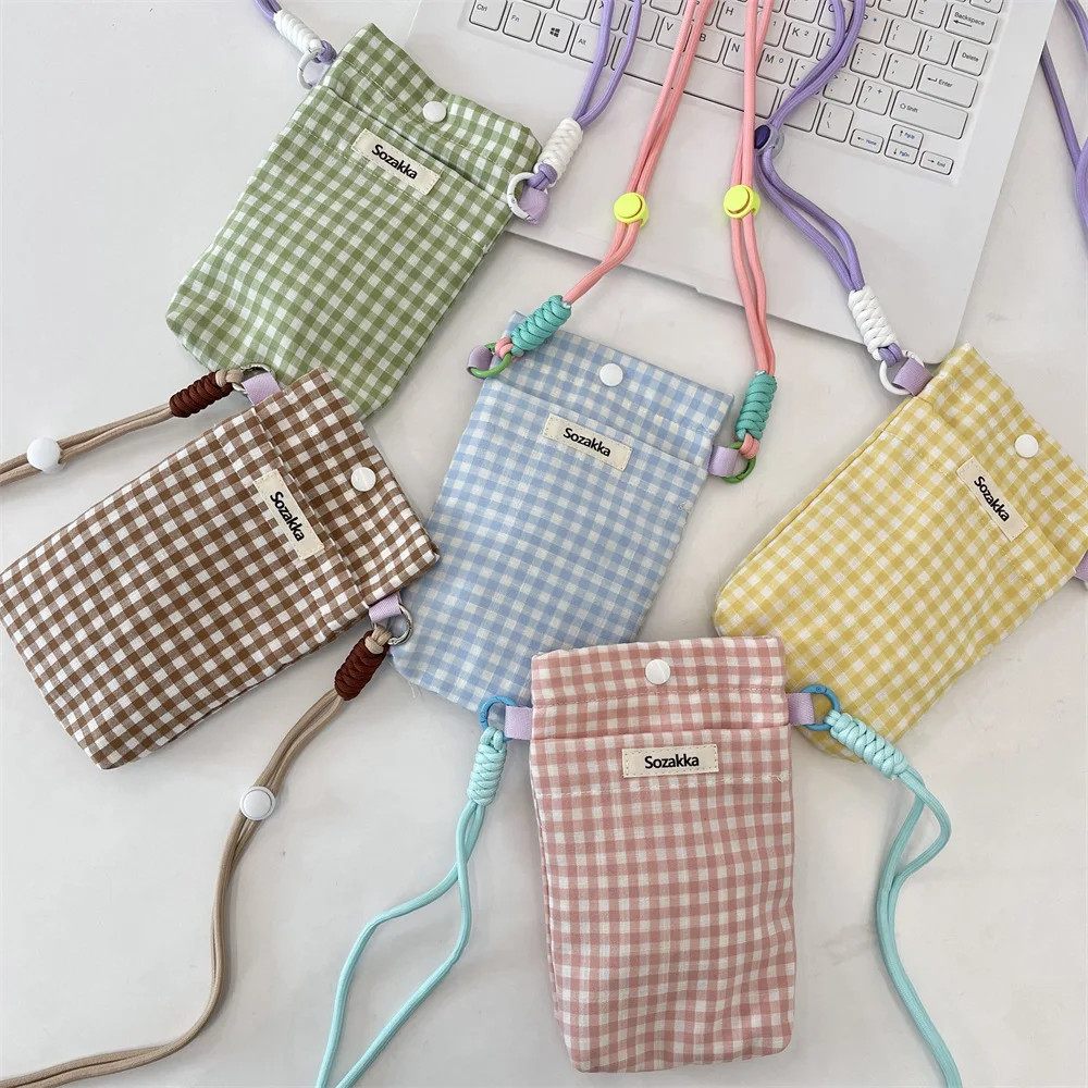 New Grid Phone Bag Miscellaneous Storage Bags Walking Key Card Bag Coin Purse Girls Shoulder Bag Crossbody Bags Phone Pouch