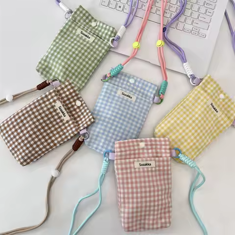 New Grid Phone Bag Miscellaneous Storage Bags Walking Key Card Bag Coin Purse Girls Shoulder Bag Crossbody Bags Phone Pouch