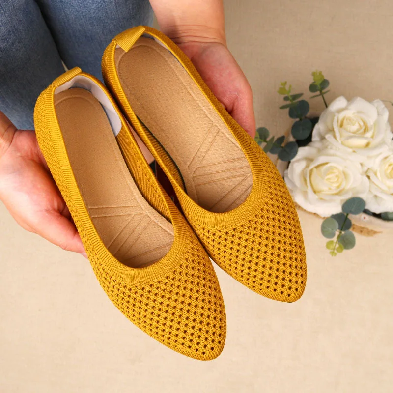

Women's Summer Pointed Toe Breathable Cutout Fabric Ballet Flats French Style Comfortable Soft Slip On Walking Casual Daily Shoe