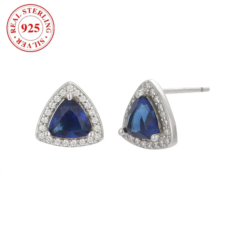 

925 Sterling Silver Triangle Blue Zirconia Women's Earrings Hypoallergenic Suitable for Women's Party Fashion Jewelry Gifts