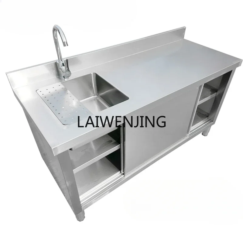 MJY stainless steel sliding door workbench sink cabinet operation table custom kitchen equipment