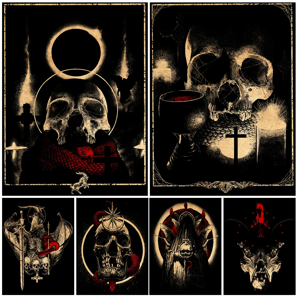 

Pagan Witchcraft Worship Vintage Wall Art Canvas Painting Hell Demon,Red Snake,Dark Lord Art Poster Print Home Decor Unframed