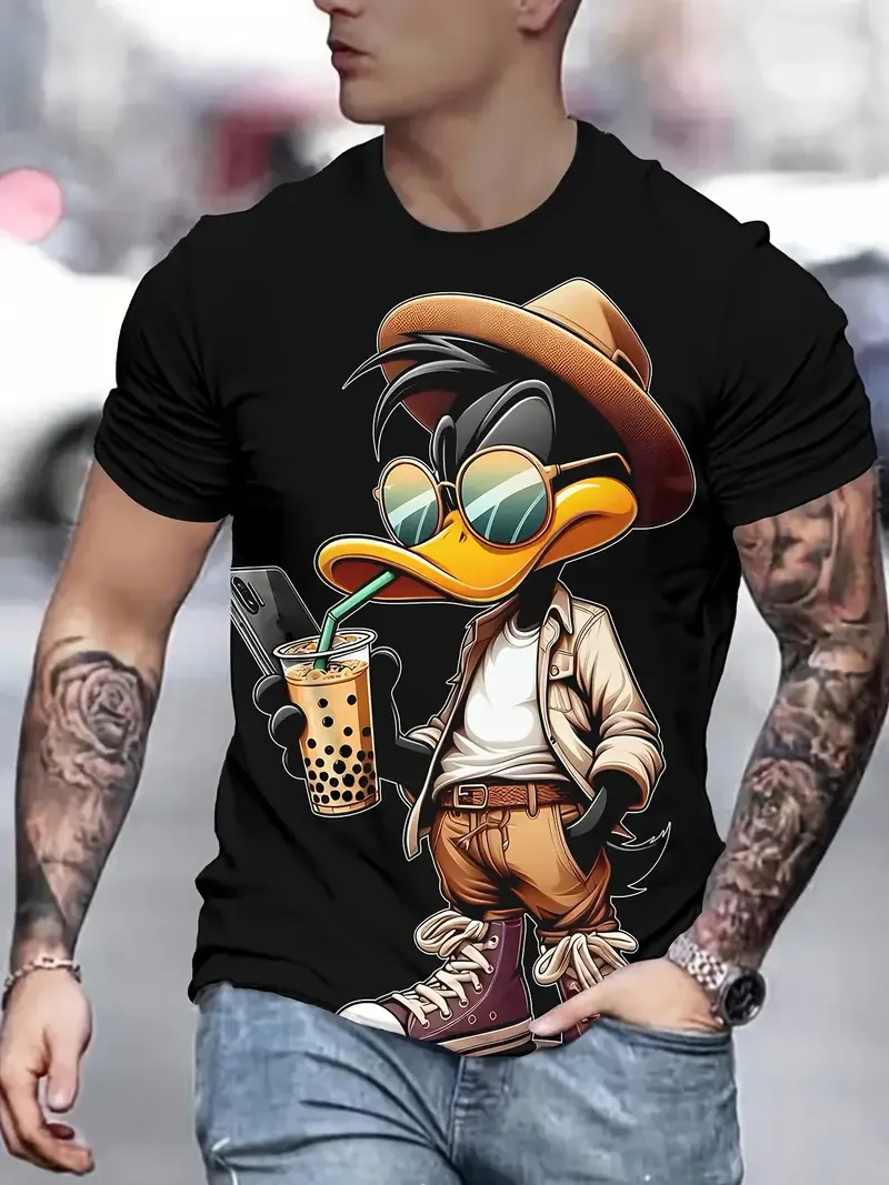 Funny Men's T-shirt Cartoon Animal Print Pullover Summer Casual Short Sleeve T-shirt Fashion Outdoor Male Overszied Clothing image 3