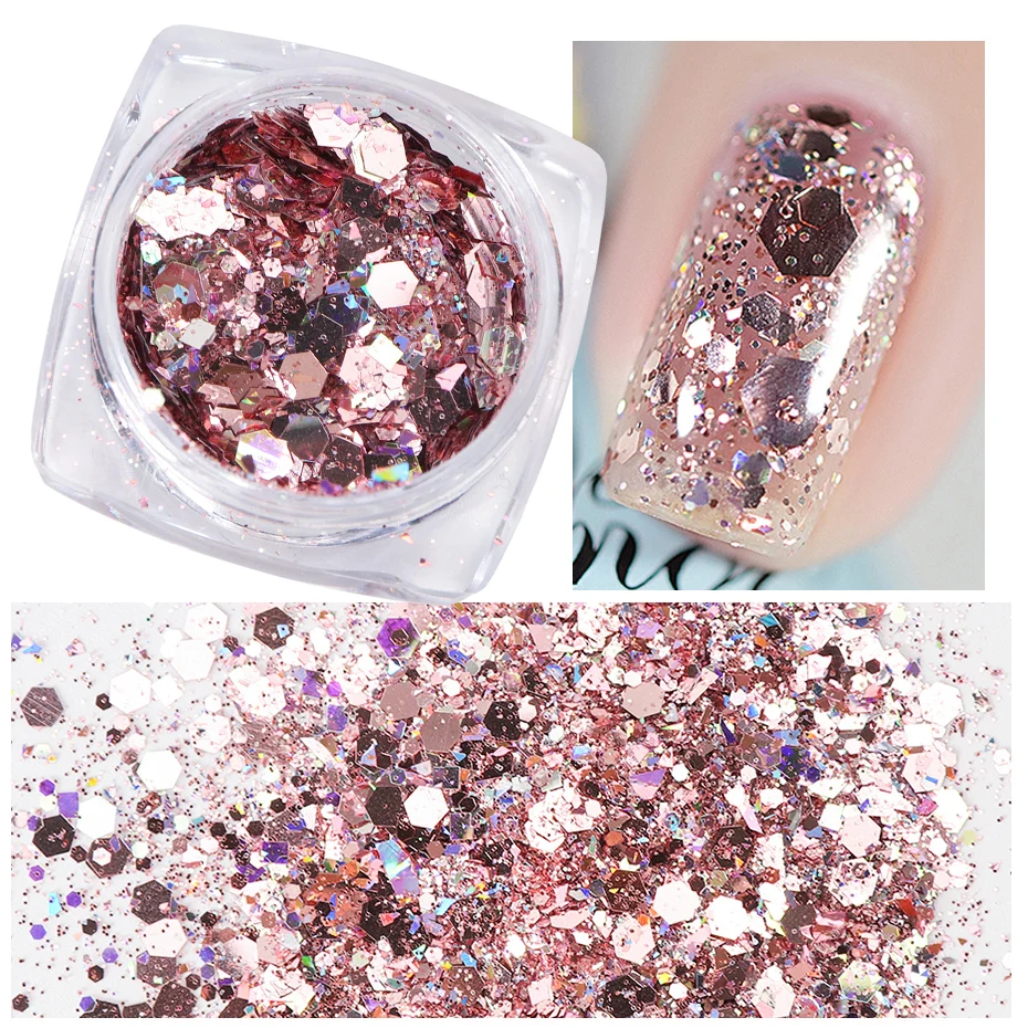 1 Box Nail Art Mermaid Glitter Flakes 3D Irregular Sequin AB Aurora Sparkly Hexagon Paillette Spangle Polish Manicure JIXKP01-12