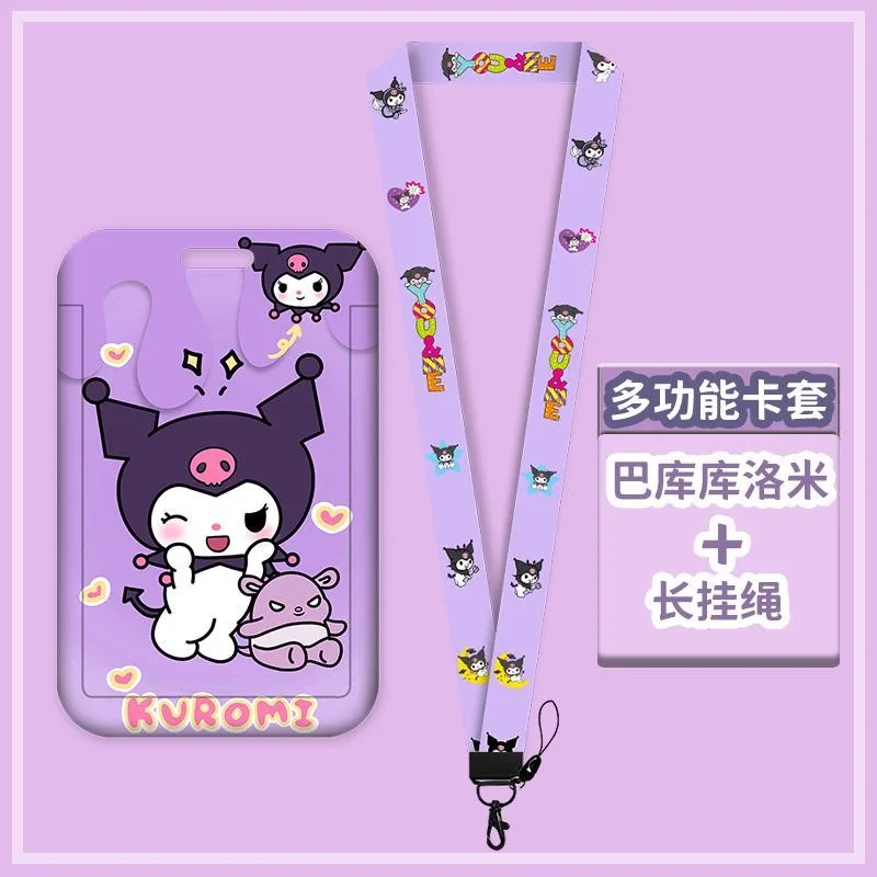 Sanrio Anime Lanyard untuk Kunci Tali Leher Kartu ID Hello Kitty Kuromi Kartu Izin Kerja Kartun Bagasi Asrama Tag Label Portabel