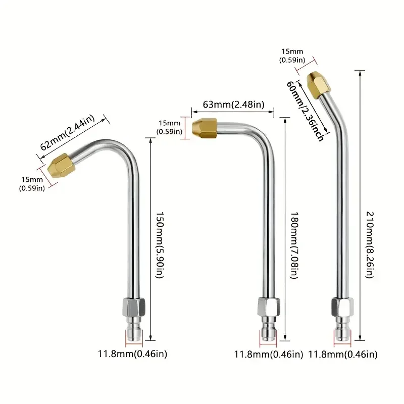 3 Stück Hochleistungs-Verlängerungsdüsen für Hochdruckreiniger - 25 ° /90 ° U-Bogen mit 1/4-Zoll Schnellanschluss für Auto- und Außenreinigung – Detail 3