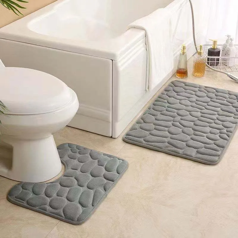 

1PCS Soft Coral Fleece Non-Slip Rug, Modern Embossed Stone Pattern Bathroom Mat, Super Absorbent & Non-Slip for Modern Bathroom
