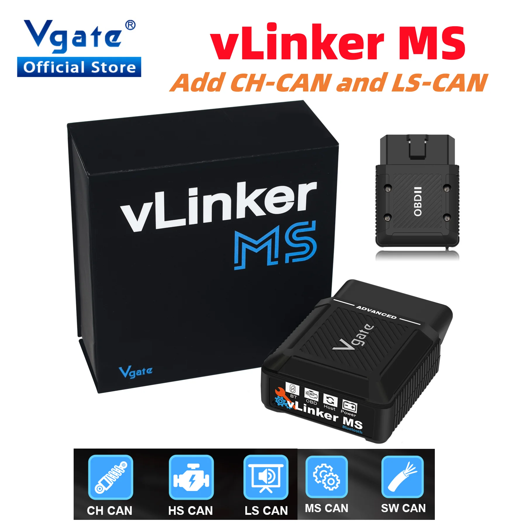 Vgate vLinker MS Upgrade ELM327 Bluetooth Support iOS/PC/Android Car Scanner OBD Auto Diagnostic Tool OBD 2 Scan PK ELM 327 V1 5