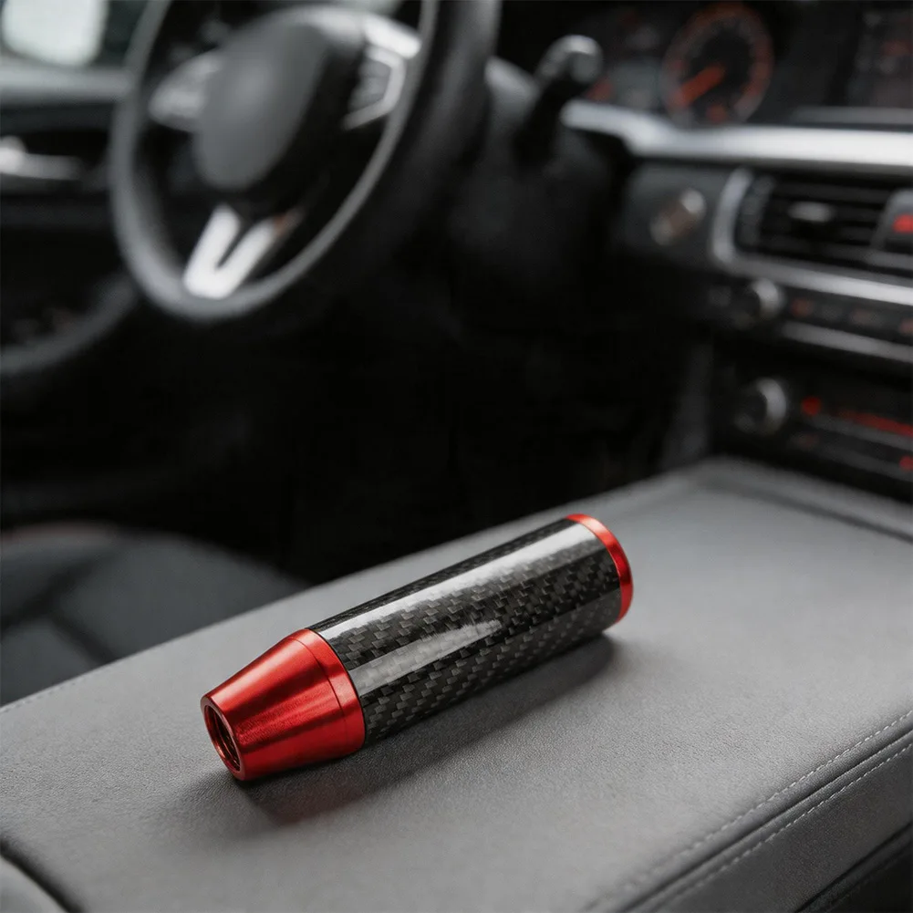 Carbon Fiber Textured Aluminum Alloy Gear Shift Lever Comes With Four Threaded Adapters (8mm, 10mm, 12mm) For 4, 5, 6-speed