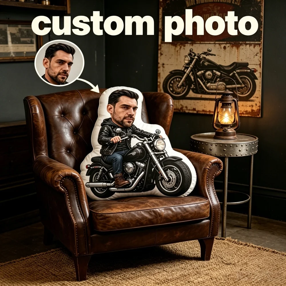 Customized Motorcyclist Human-Shaped Pillow, Personalized Photo Printed Shaped Cushion, Self-Upload Image, Sofa Decoration Gift for Motorcycle Enthusiasts