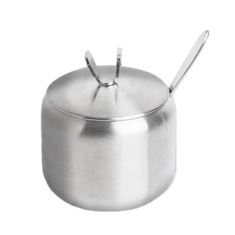 

Useful Stainless Steel Sugar Bowl Gold Silver Large Capacity Seasoning Pot with Spoon Lid Durable Storage Jar Home