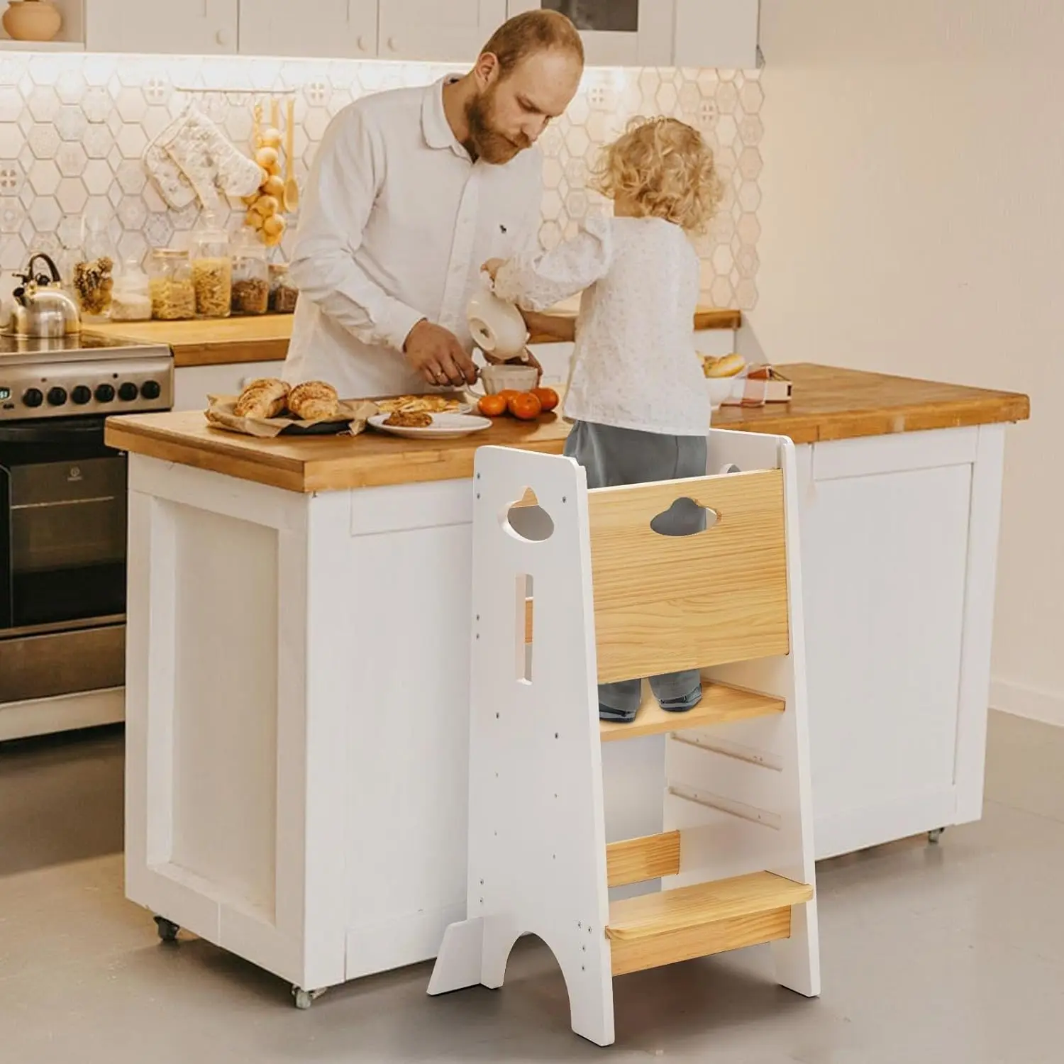 Toddler Standing Tower Adjustable Height - Super Stable Toddler Kitchen Stool Helper - 3 Levels Adjustable Wooden