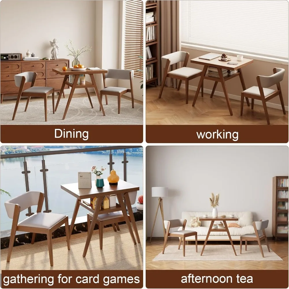 طقم طاولة طعام بيسترو مكون من 3 قطع من الخشب الصلب، طاولة وكراسي مكدسة بيسترو، طقم مكون من قطعتين مع مقعد مبطن، حجرة طعام للمطبخ