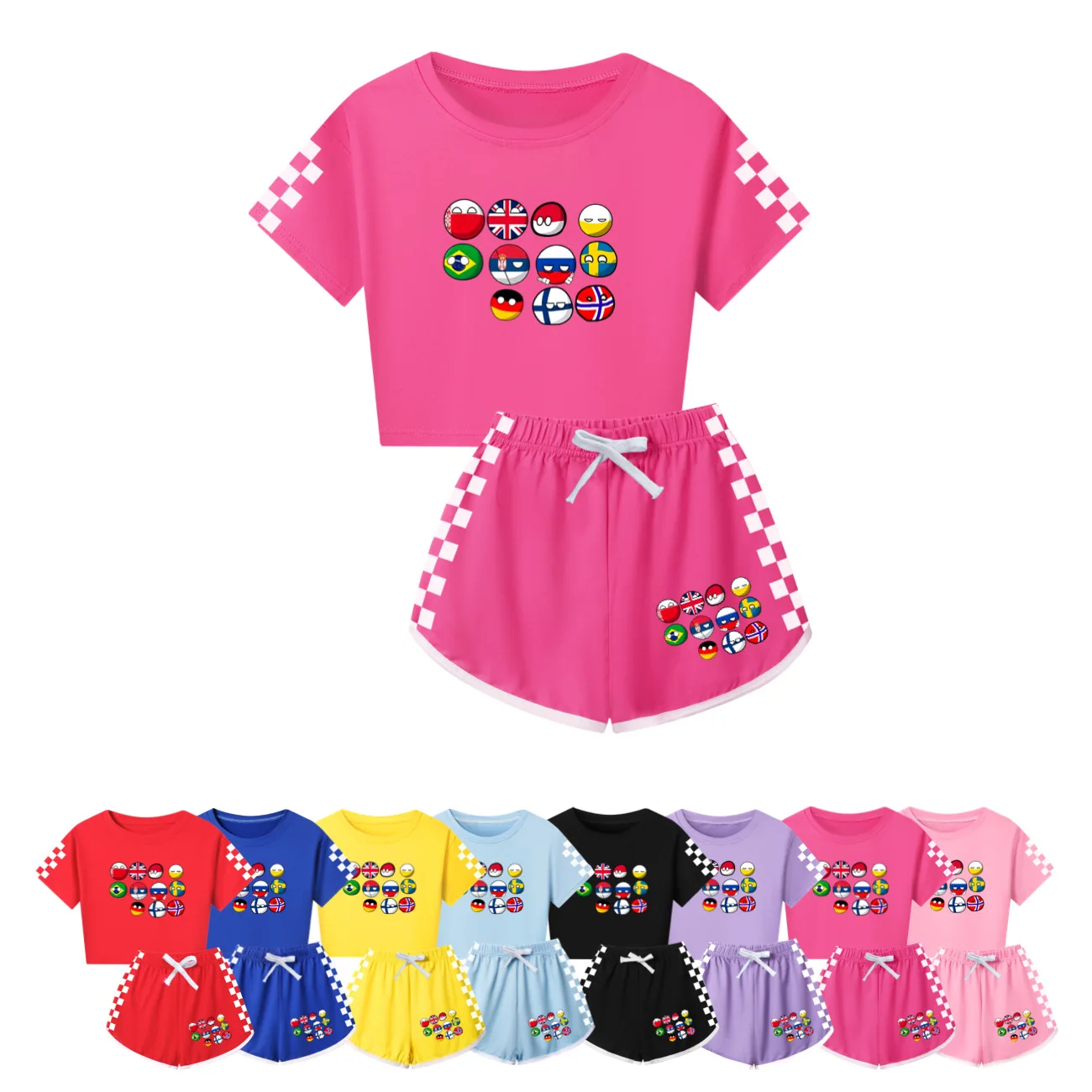 2026 Soccer Fan Clothes Kids World Country Flag Football T-shirt Shorts 2pcs Sets Boys Sport All Flags Tracksuit Girls Sportwear