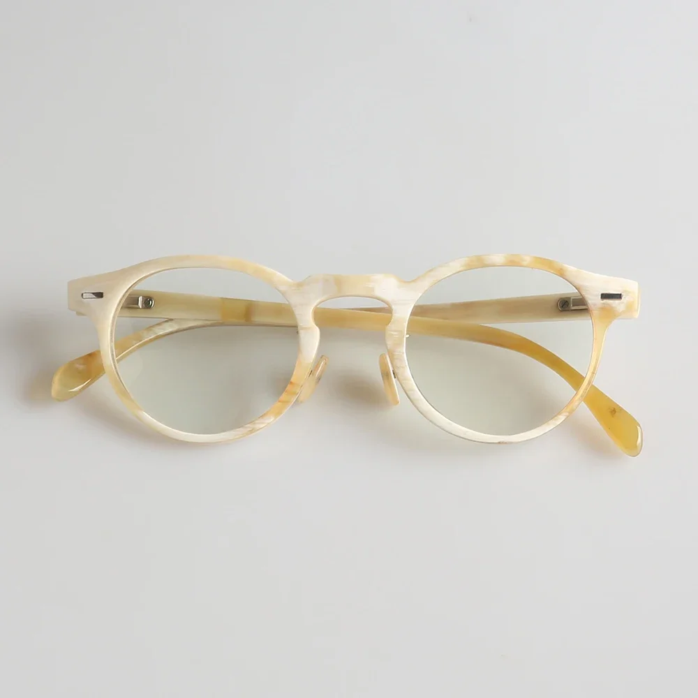 Eyeglass Frames Metal Decorated Unique Handmade Key Nose Round Cat Eye Eyewear Honey Retro White Natural Horn Man Glasses Frames