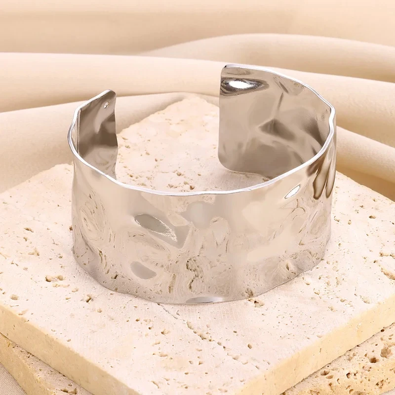 Luxury Vintage Irregular Bracelet For Women Stainless Steel Gold Color Open Cuff Bangles Exquisite Jewelry Gift