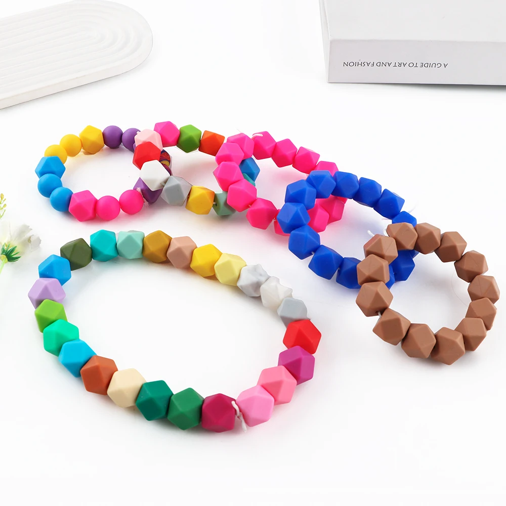

20pcs New 14mm Solid Color Hexagonal Silicone Beads Combination For DIY Keychain Necklace Bracelet Etc Handmade Accessories