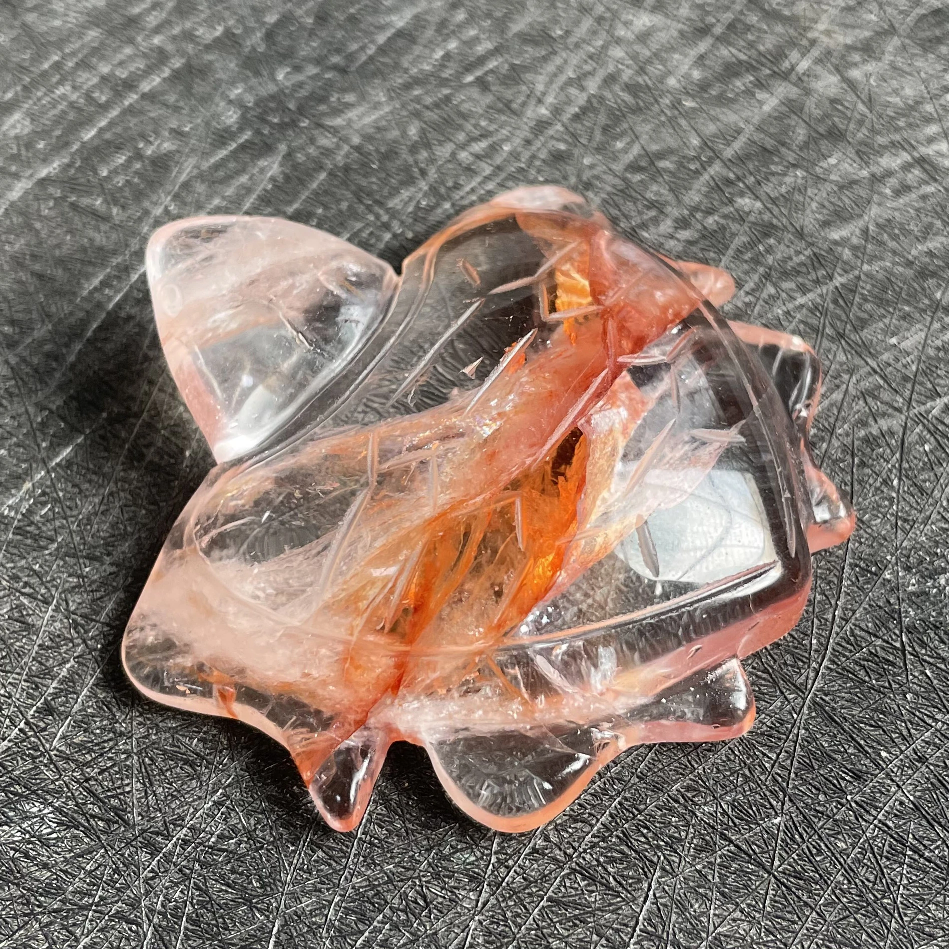 Natural Stone Red Clear Fire Quartz Tortoise Crystal Carving Rainbow Rock Decoration Rough Polished Quartz Healing