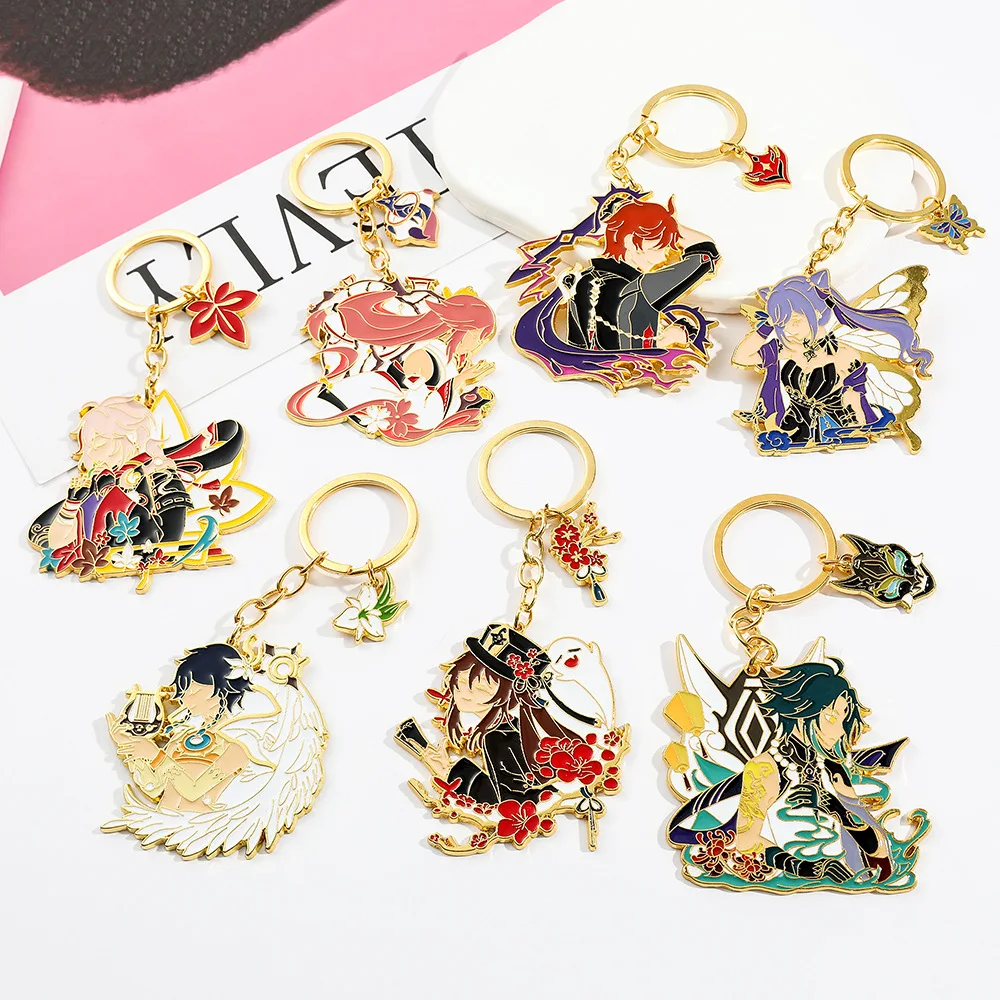 

Genshin Impact Q Version Tartaglia Yae Miko Metal Keychain Desktop Ornament Backpack Zipper Ornaments Children's Toy Couple Gift