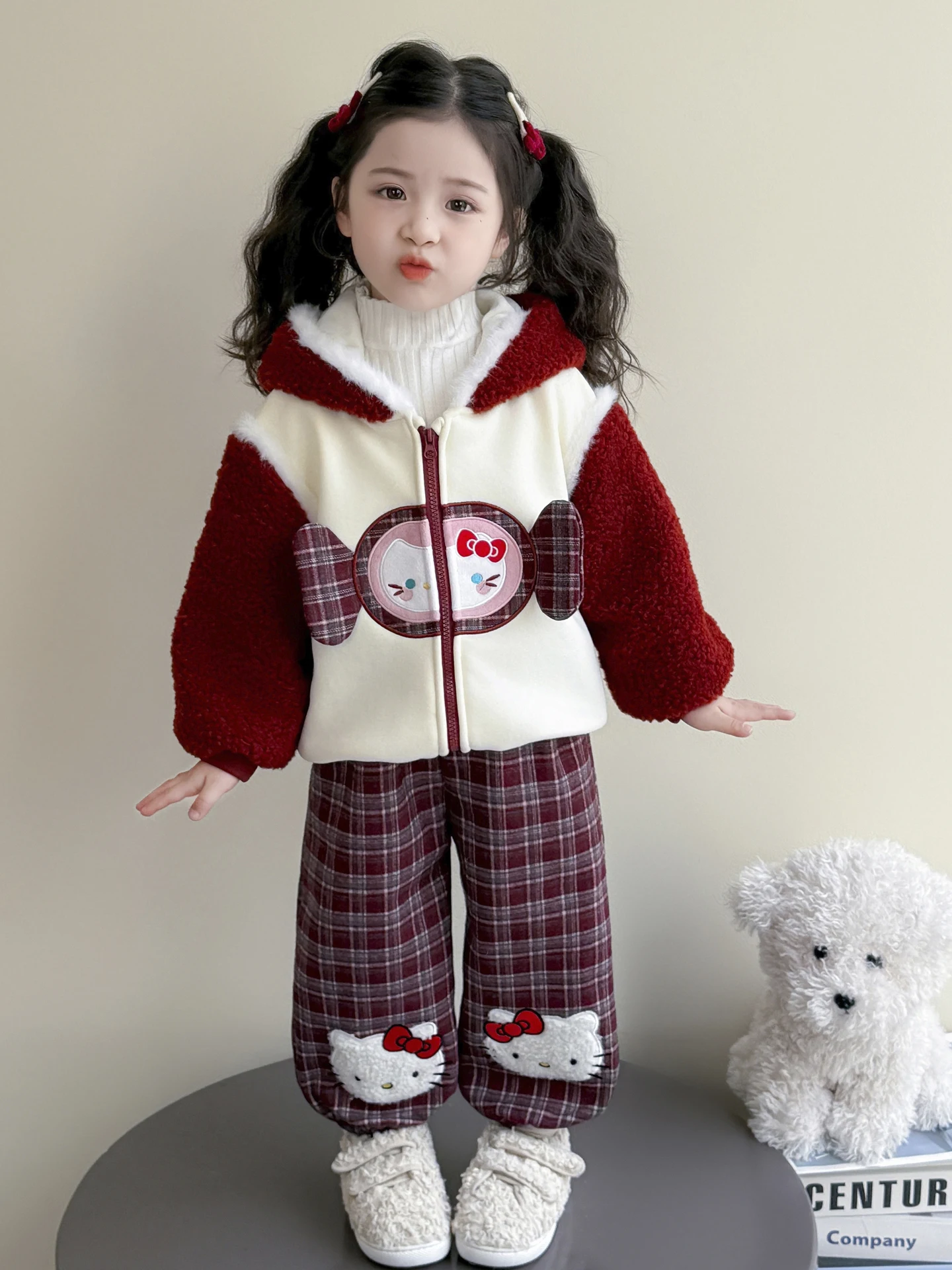 

Модная детская одежда на подкладке для девочек, осенне-зимний комплект одежды для маленьких девочек, теплая хлопковая толстовка с капюшоном и штаны