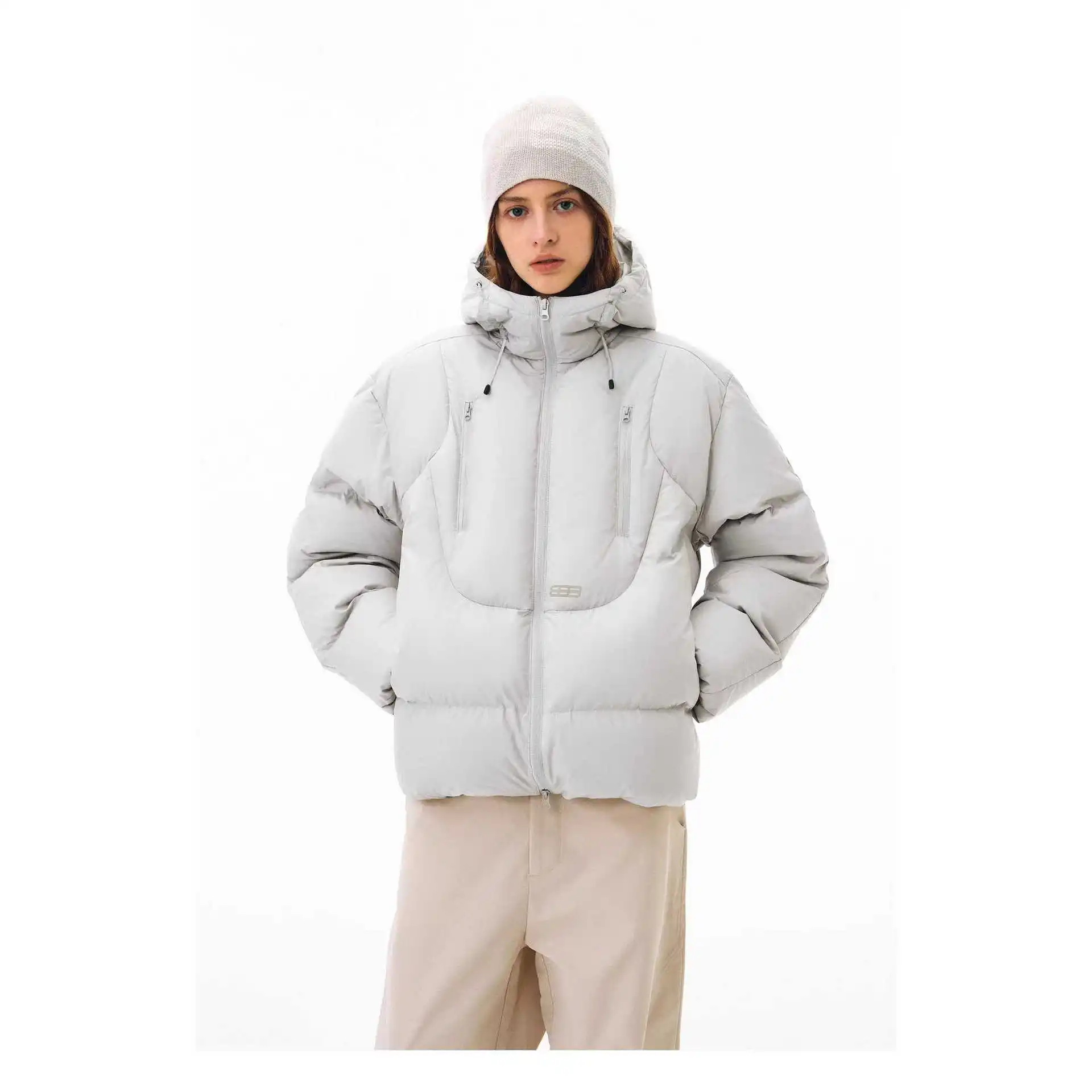 Autumn Winter Patchwork Puffer Jacket Korean High-end Men Women Clothing Standing Collar Warm Hooded Short Cotton Clothing Loose