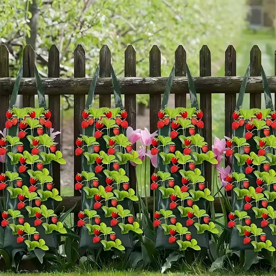 4/6/8/10 Holes Hanging Strawberry Planting Bag Vertical Garden PE Flower Grow Bag Flower Vegetable Planter Indoor Outdoor Decor