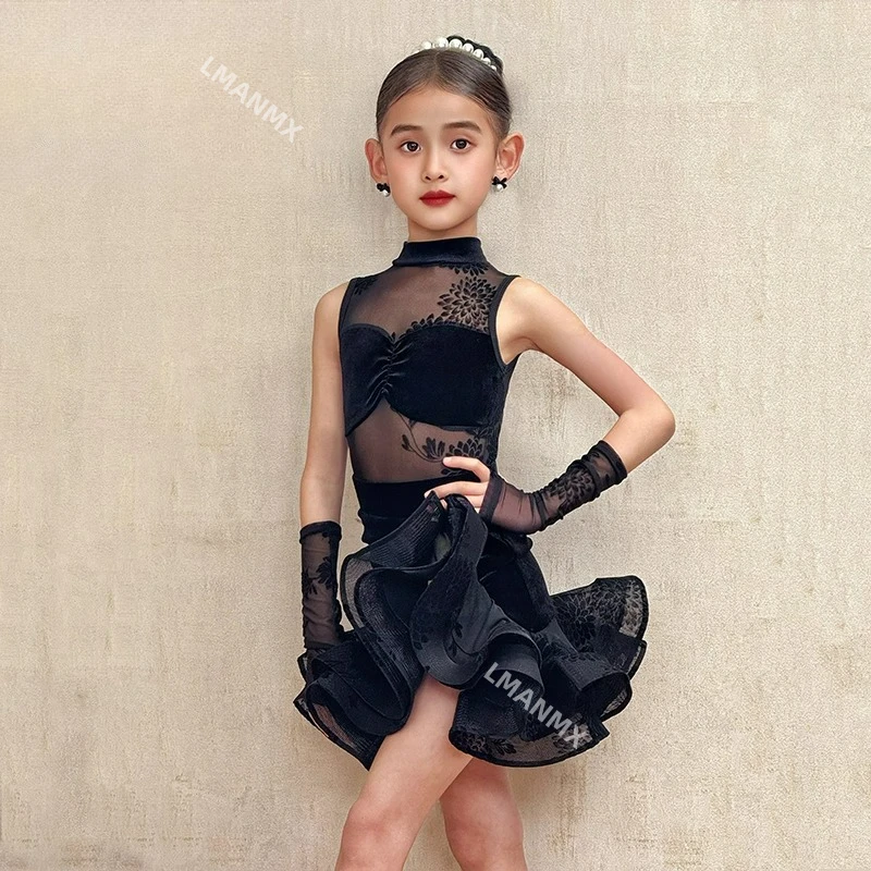 2025 New Summer Latin Dance Dress, Advanced Feeling Practice Dress, Children's Performance Dance Dress Set