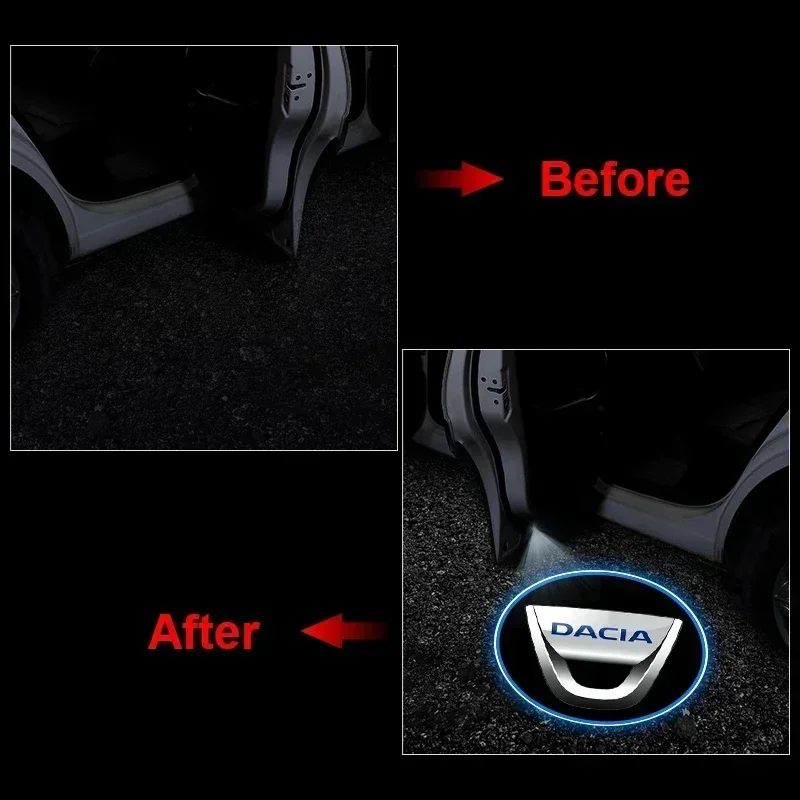 Car Door LED HD Welcome Courtesy Shadow Projector Lamp Logo Light For Dacia Duster Logan Sandero 2 Mcv Sandero MK Cilo Stepway view 6