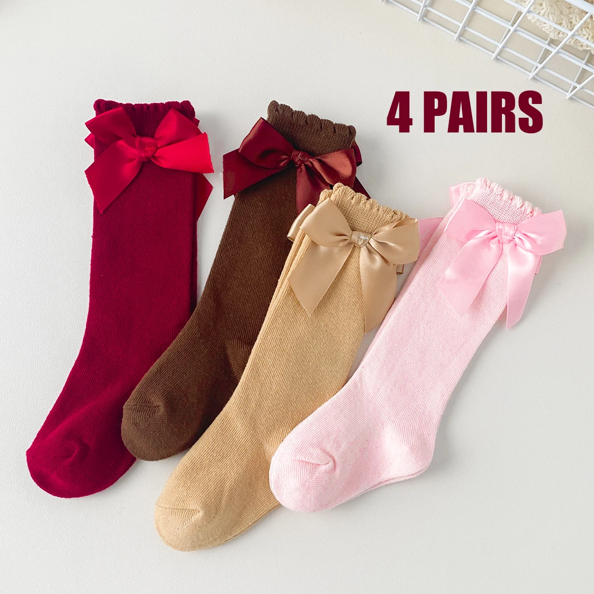 4 Paar/Set Baby-Mädchen-Mesh-Crew-Socken mit Spitzenblumenmuster für Frühling und Sommer, Alltagskleidung Baby-Kleinkind-Leggings-Socken
