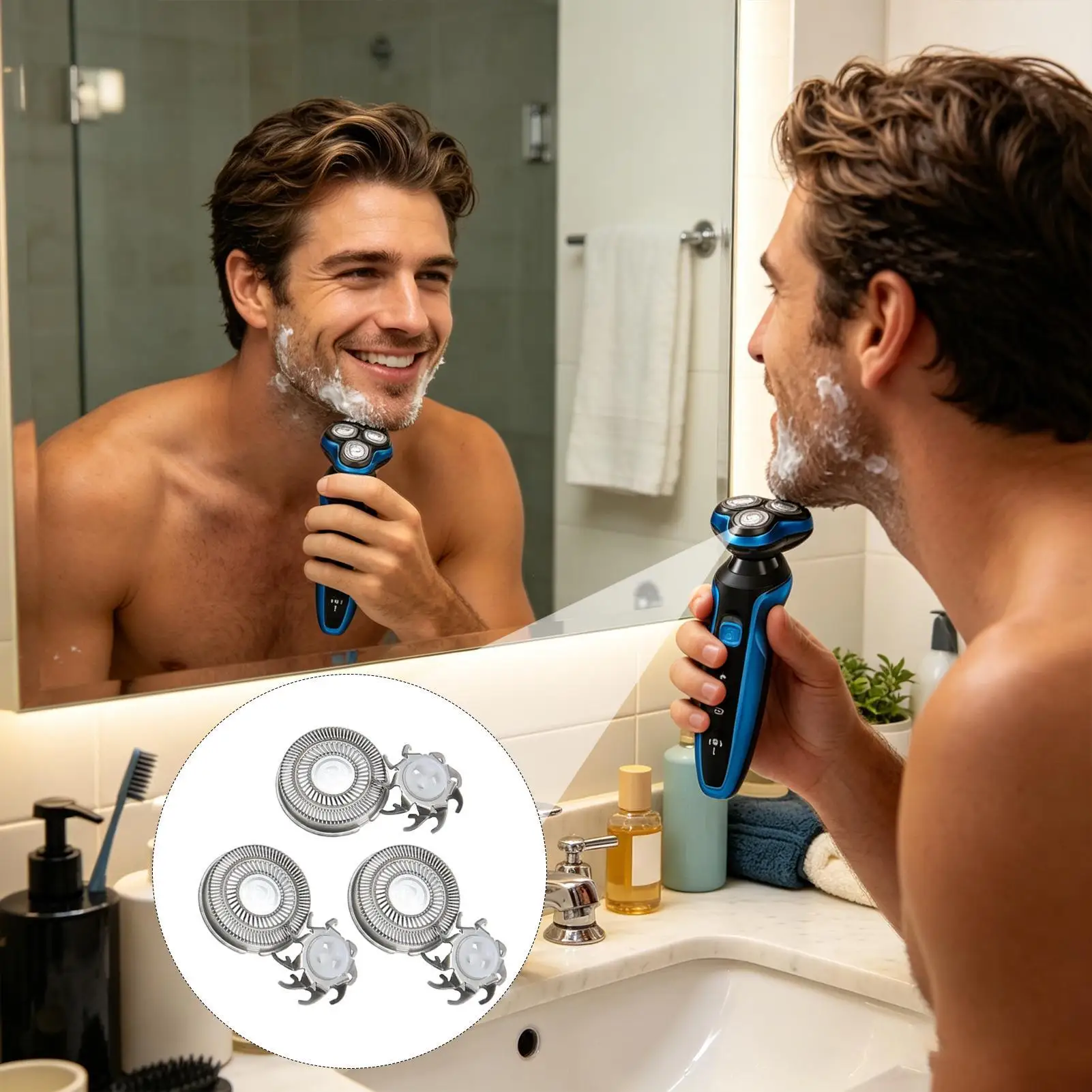 Electric Shaver Replacement Heads 3 Pieces Triangular Base Men Electric Shaver Replace Heads for Father Husband Boyfriend