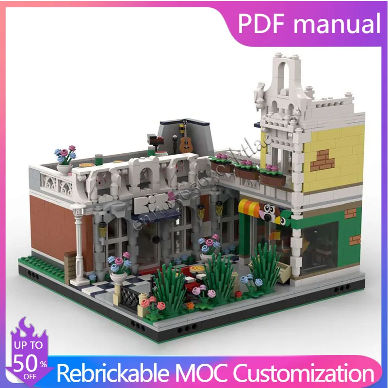 

1813PCS MOC Modern City Street View Restaurant Pet Store Build Model DIY Custom Puzzle Technology Creative Assembly Kid Toy Gift