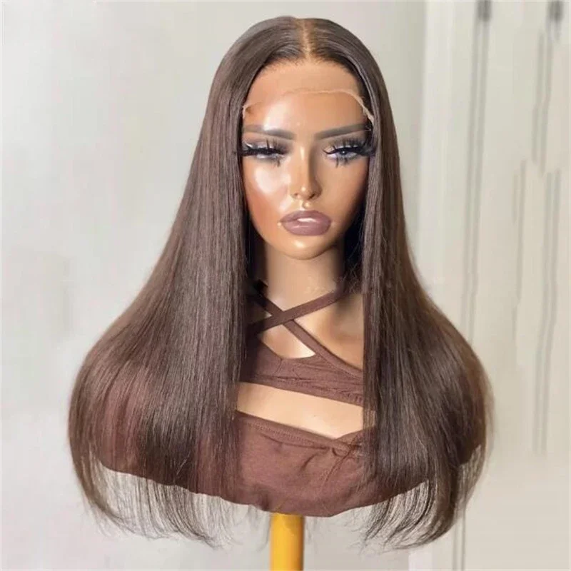 

Soft 30'Long 180Density Brown Blonde Straight Lase Front Wig For African Women Heat Resistant BabyHair Glueless Preplucked Daily