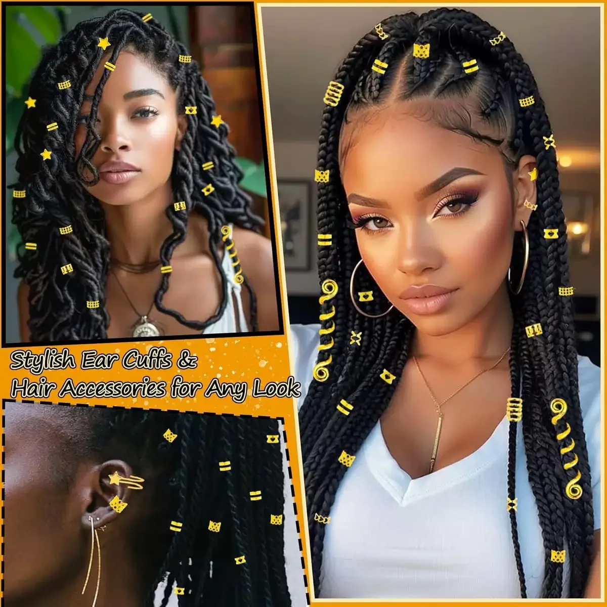 

103 Pieces Metal Hair Cuffs for Dreadlock African Braid Hip Hop DIY Kit Non Slip Soft Strong Hold